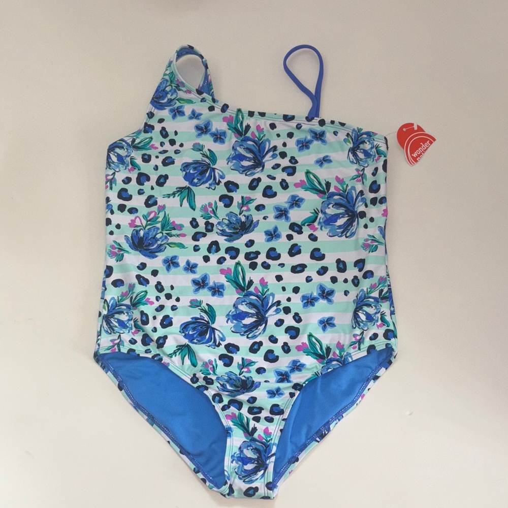 Wonder Nation Blue Floral Kids One Piece Swimsuit
